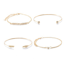 Shangjie OEM Pulsera Vierteilige Blatt-Set-Diamanten mit einstellbarem Öffnen von 18 Karat Gold plattiertem Armband